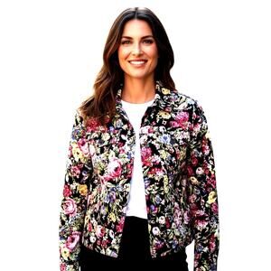 Details 10 Women's Blazer Black Floral Suit Coat Misses Size Medium M Jacket